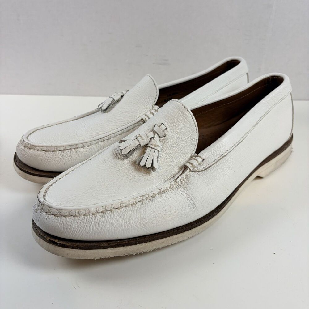 Maus & Hoffman White Leather Tassel Loafers Slip On Shoes Mens Size 13 M